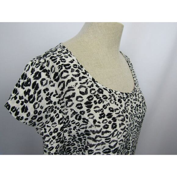 Joie Women's Silk Leopard Print Square Neck Short Sleeve Top White Black Size Lj - Picture 7 of 11
